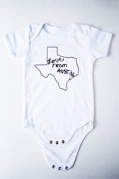 Love From Austin Baby Onesie - White