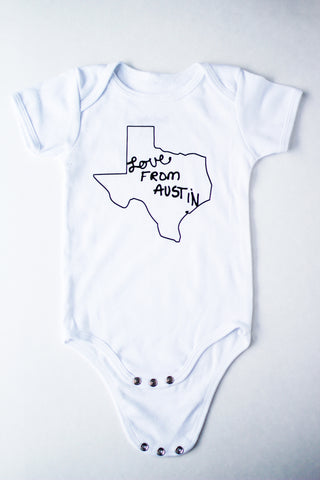 Love From Austin Baby Onesie - White